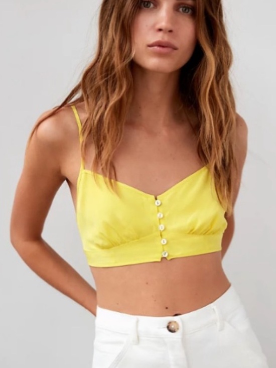 Wilfred Tops - Wilfred Le Fou 100% Silk Crop Top Bra Bralette Button Down Highlighter Yellow